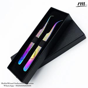 RMI Profesional 2 Piezas 45 y Punta Curva Pinzas de Pestañas Postizas Pinzas de Extensión de Pestañas de Acero Inoxidable Con Embalaje de Caja de Tarjeta - Product Image 5