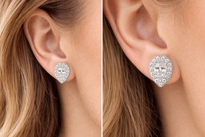 2 Ct Pear Cut Moissanite Halo Set Stud <b>Earrings</b> Solid 10k White Gold Cluster Push <b>Back</b> Vintage Women's Wedding Everyday - Product Image 4