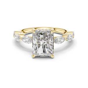 Anillo de compromiso con diamante de laboratorio de corte radiante de 3.7 CT con piedras laterales marquesa, claridad VVS-VS EF, oro de 18K, 14K, 10K y plata 925 - Product Image 1