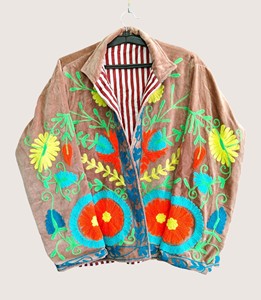 Manteau Bohème Brodé en Coton Écologique Grande Taille pour Femme, Motif Suzani, Col Rond, Manches Longues, Ouvert sur le Devant, Décontracté Hiver - Product Image 1