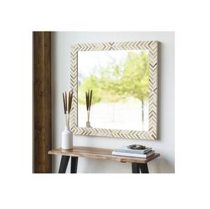 Cadre de miroir en incrustation d'os floral fait à la main par des artisans indiens pour vanité de chambre et décoration murale intérieure de maison moderne - Product Image 1