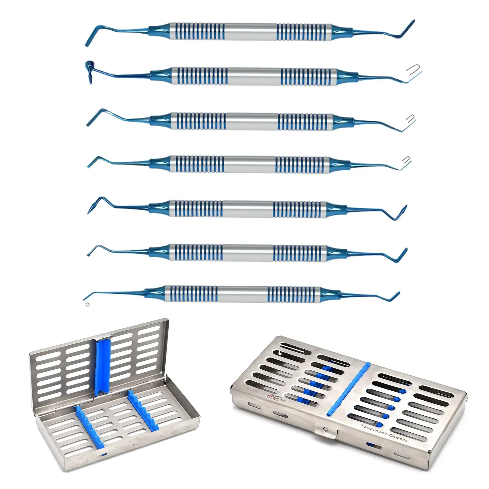 Equipos de dientes de llenado de limpieza de Color azul, Kit de Instrumentos dentales compuestos, 7 Uds., herramientas dentales de acero inoxidable de llenado compuesto