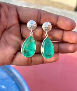 Emerald <b>Crystal</b> 925 Sterling Silver <b>Earring</b> Uniquely Designed Teardrop Emerald <b>Earring</b> Women Jewelry - Product Image 1