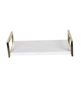 Nikkispride ถาดเสิร์ฟหินอ่อนพร้อมที่จับโลหะถาดโต๊ะเครื่องแป้งหรูหราสำหรับตกแต่งบ้าน - Product Image 3