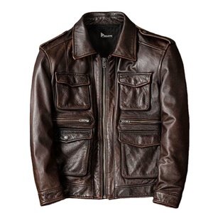 <b>Brown</b> <b>Leather</b> Factory Customized Men's High Street Stand Collar Quilted <b>Jacket</b> with Customizable Embroidery and Craft Designs - Product Image 1