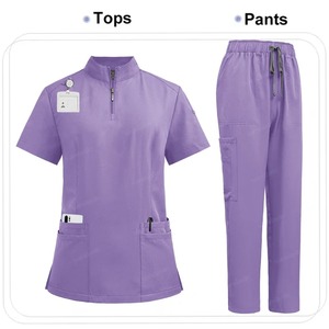 Conjunto de Top y pantalón con cordón y cuello en V de secado rápido para mujer, uniformes médicos de menta, tela satinada para médicos y enfermeras - Product Image 3