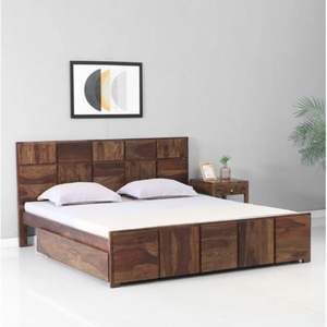Cama King Size Contemporánea en Acabado Rústico de Teca de Madera de Sheesham con Cajón de Almacenamiento para Aplicación de Dormitorio - Product Image 1
