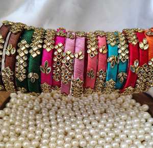 Colorful Silk Thread Bangles Return Gifts Indian Bangles Wedding Favors Mehndi Favors Trendy Kundan Bangles Traditional Bangles - Product Image 5