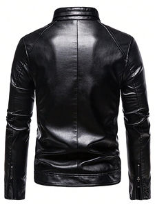 Chaqueta de cuero genuino de alta calidad para invierno, con cuello alto, teñida en color liso, a la moda y cálida, para la temporada de invierno. - Product Image 2