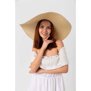 Extra Wide Straw <b>Hat</b> with Beige Ribbon HSR2039 - Shipped in <b>Box</b> - 2039bej - Product Image 2