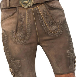 Lederhosen Bávaros de Alta Calidad, Estilo Alemán Tradicional, para Oktoberfest, Antiguos, Cortos, de Gamuza de Cabra - Product Image 1