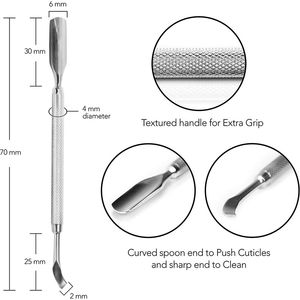 Stainless Steel <b>Nail</b> <b>Cuticle</b> <b>Pusher</b> Non-Slip Textured Handle Durable Double-Use Reusable High Quality Customizable Professional - Product Image 4