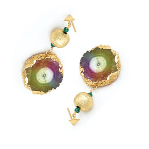 Pendientes de gota chapados en oro de 18 quilates de cuarzo Solar Dua, joyería de piedras preciosas multicolor hecha a mano para mujer, estilo moderno hecho de latón - Product Image 3