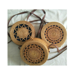 Offre Spéciale élégant sac en rotin de plage-petit sac rond tissé à la main avec sangle en cuir pour les femmes-sac à main en rotin tissé bohème - Product Image 1
