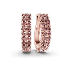 Aros de Oro Sólido de 14K con Doble Hilera de Diamantes Redondos Cultivados en Laboratorio, Color Rosa Intenso, 1 Ct Tw, Claridad VS, 40 Diamantes, Pieza Destacada con Brillo - Product Image 2