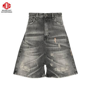 High Quality Elastic Waist Men's <b>Light</b> Blue Denim Shorts Custom Printed Designer Summer Jorts 100% Cotton Solid OEM Manufacturer - Product Image 1