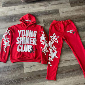 El mejor conjunto de chándal apilado con estampado personalizado Puff transpirable 80% Algodón 15% poliéster 5% Spandex niños chándal acampanado - Product Image 1
