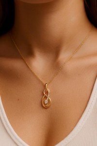 Pendentif infini en argent sterling 925 plaqué or 14 carats, pavé de zircon CZ, collier romantique chrétien, anniversaire - Product Image 6