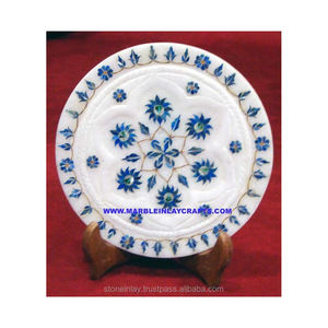 Marbre blanc unique et attrayant avec plaque de sculpture en incrustation de conception de fleurs en forme ronde pour la décoration de la maison et le but de cadeaux - Product Image 6