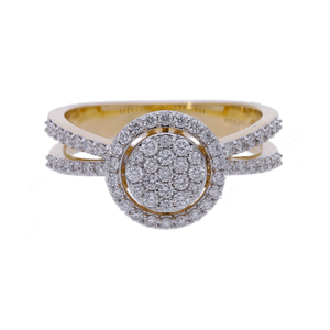 แหวนเพชรธรรมชาติสีทอง14K สวยสง่าดีไซน์แบบคลัสเตอร์พร้อมชุดรัศมีสองชั้นและก้านแยก - Product Image 1