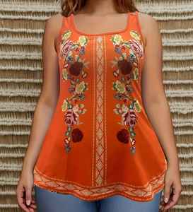 Débardeur sans manches élégant pour femmes, 95% polyester 5% spandex, col rond, tissu en tricot, imprimé printemps/été 180g m léger - Product Image 4