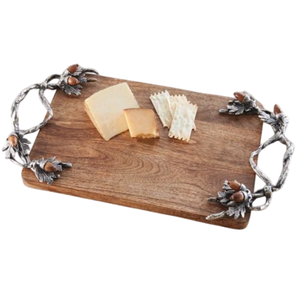 Premium Wooden Tray Silver Metal Handle Customizable <b>Floral</b> Food Snacks Serving Tray for Hotel Catering Dessert <b>Storage</b> Display - Product Image 2