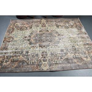 Tapis turc vintage en laine beige brun classique 5,3 x 7 pieds, écologique, poil moyen, motif patchwork, support en latex, utilisation en salle à manger - Product Image 3