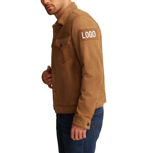 Veste coupe-vent d'hiver coupe vintage pour hommes avec logo personnalisé en cuir de daim Streetwear décontracté poignets réglables col montant bouffée - Product Image 5