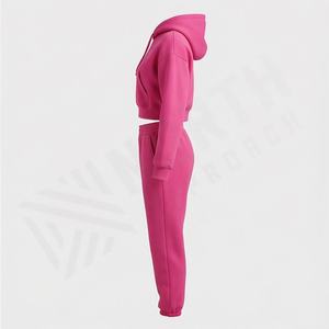Conjunto Deportivo de Dos Piezas para Mujer, Sudadera Corta con Capucha y Pantalones de Chándal de Felpa de Algodón, Color Personalizado, al por Mayor - Product Image 3