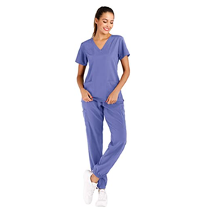 Modern Fit Scrubs Uniformes Conjuntos con cuello alto Costuras limpias y estilo de manga corta transpirable - Product Image 2