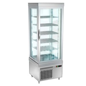Vitrine réfrigérée à 4 faces en verre - 430L - 670mm - avec 5 étagères rotatives en verre - 1 porte vitrée - pour pâtisserie - Argent - Product Image 2