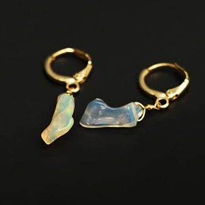 Wholesale Silver-Plated Natural Gemstone Hoop <b>Earrings</b> Handmade October Birthstone Jewelry for Women Classic Raw Opal Hoop - Product Image 5