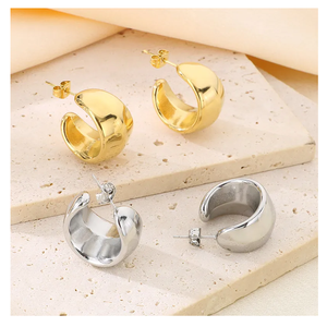 High Polishing Vintage Style C-Type Women's <b>Earrings</b> Large Glossy Studs Non-Fading <b>Pearl</b> Main Stone Stainless Steel <b>Silver</b> - Product Image 4