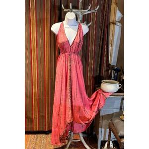 Bohemio largo Tie Dye 100% tela de rayón señoras espalda descubierta playa rojo vestidos casuales para mujeres playa largo rojo Maxi vestido - Product Image 1