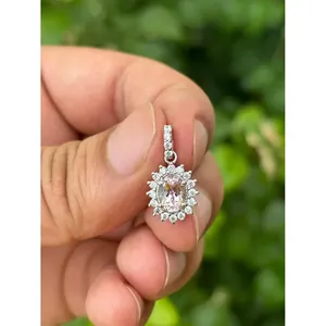 Pendentif en argent 925 avec morganite rose, diamant plaqué rhodium et cristal, pendentif religieux en or rose plaqué rhodium - Product Image 1