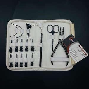 Ensemble de pinces professionnelles en acier inoxydable pour extension de cheveux, comprenant une aiguille de tissage de cheveux ciseaux de couleur plasma noir, vente en gros - Product Image 4