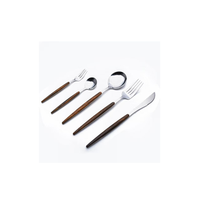 Promotion Royal Flower Design couverts en acier inoxydable poli miroir ensemble de couverts de mariage et d'événement manche en bois - Product Image 1