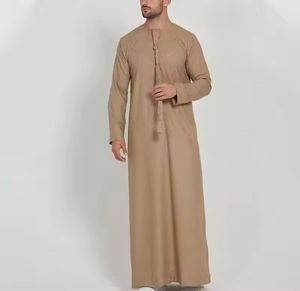 Jubba Kurta Thobe pour homme, décontracté, respirant, tissu antistatique, col en V, manches longues, coupe ample, longueur au sol, plage, toutes saisons - Product Image 3