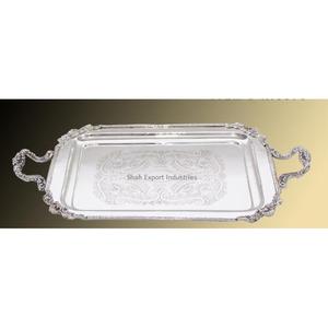 Bandeja de servicio de metal plateado Premium Forma rectangular con asa para servir aperitivos en el hogar y en el Hotel - Product Image 2