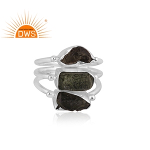 Latest Trending 925 Fine Sterling Silver Natural Rough Moldavite Gemstone <b>Statement</b> <b>Ring</b> Custom Jewelry Manufacturer - Product Image 3