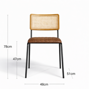 เก้าอี้รับประทานอาหารหนังแท้แบบซ้อนได้ |   ที่นั่งร้านอาหารอินดัสเทรียล บิสโทร |   เฟอร์นิเจอร์โครงเหล็กหุ้มหวายแบบสั่งทำ - Product Image 5