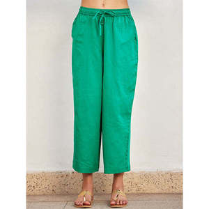 Women's High-<b>Waisted</b> <b>Elastic</b> Waist Summer Cotton Pants Plus Size Breathable Washed Wrinkled Office <b>Trousers</b> - Product Image 1