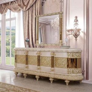 European Style Hand Carved Marble Top <b>Gold</b> Trim Antique Design 6 Piece Solid Back Dining Room Set for Hotel Use - Product Image 2