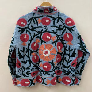 Suzani Embroidery Velvet Short Jacket Artisan Handmade Outerwear <b>Duster</b> Velvet Jacket Bohemian Style Oversized Outfit - Product Image 4