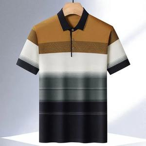 Polo décontracté à manches courtes pour hommes T-Shirt décontracté d'été à manches courtes Tops Stripe Printed Button Polo Vêtements surdimensionnés - Product Image 5