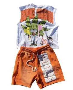 Pantalones cortos de algodón de peso pesado Vintage para hombre, patrón de verano, estampado informal, diseño sólido, tela polar, logotipos, bolsillos - Product Image 3