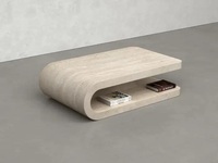 Table basse moderne en travertin avec un design incurvé élégant et une étagère ouverte, pièce maîtresse en pierre naturelle élégante pour les espaces de vie