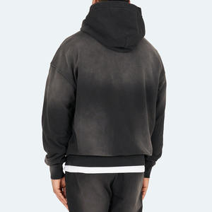 Sweats à capuche pour hommes de haute qualité pull goutte épaule Double fermeture éclair mélange de coton lourd saison d'hiver - Product Image 2