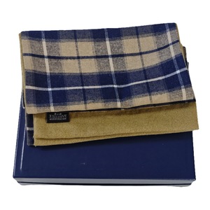 Exve Exclusive Navy Blue Beige Plaid Checkered Double Sided Wool <b>Scarf</b> <b>Christmas</b> Gift PU Leather Boxed Camisole Knitted LAE2825 - Product Image 2