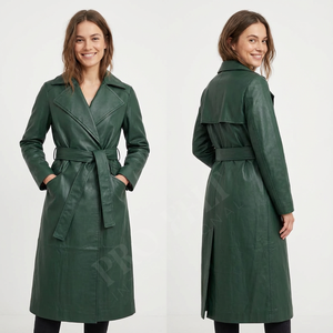 Manteau long en cuir véritable sur mesure, poids lourd, ceinture, mode d'hiver, coupe ajustée, longueur totale, pour femmes - Product Image 3